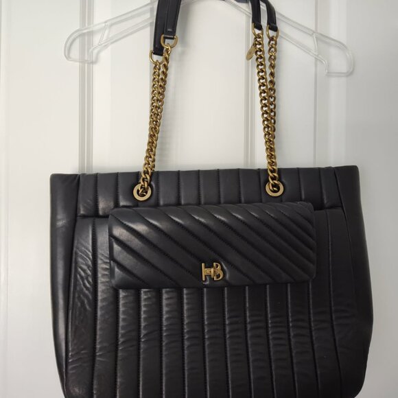 Henri Bendel 712 Zip Tote Purse Classy Black Leather Workbag - Picture 2 of 8